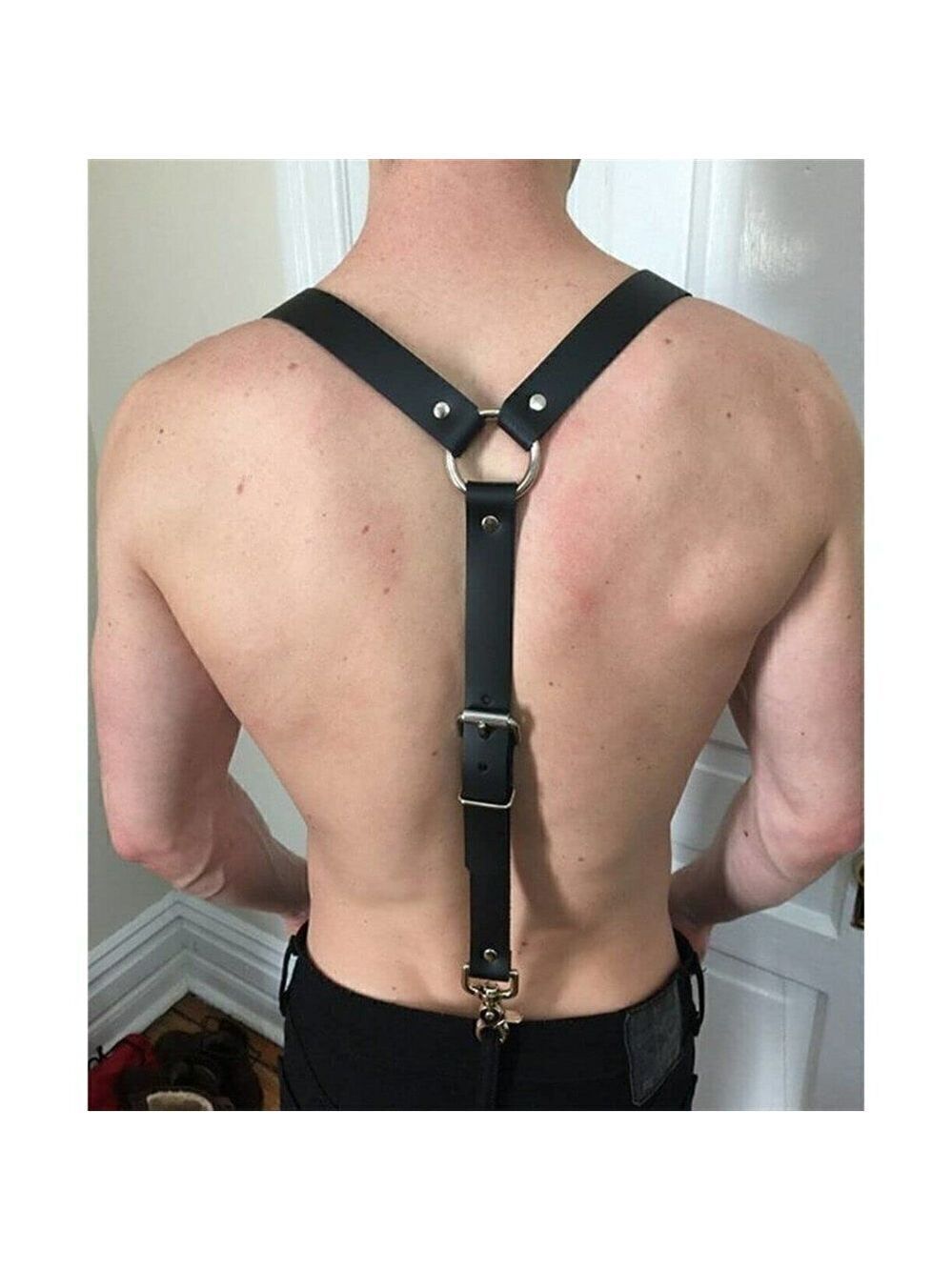 Black Leather Top Shoulder Clip On Suspenders Harness Belt Motorcycle Biker NWT